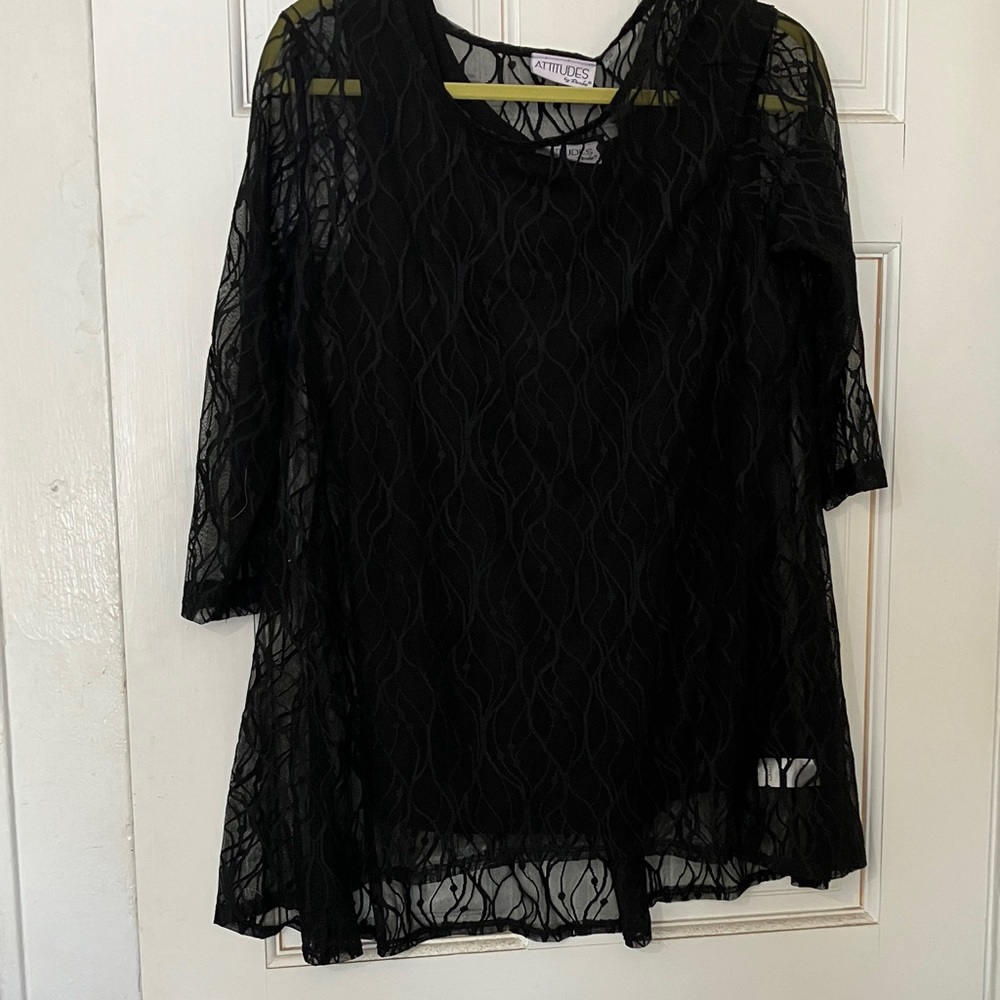 NEW WITH TAGS Attitudes by Renee Elegant Black Lace 2 Pc Set Blouse